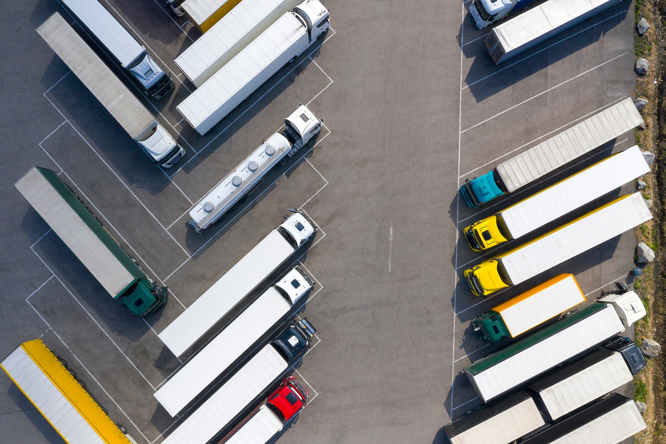 Trucks at Truck Stop, Aerial View